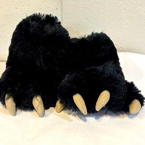 Lazy One childrensbear paw slipper black plush faux fur XS